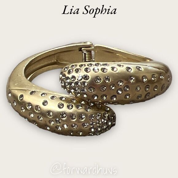 Gold Tone Rhinestone Lia Sophia Hinge Bracelet - Picture 9 of 10